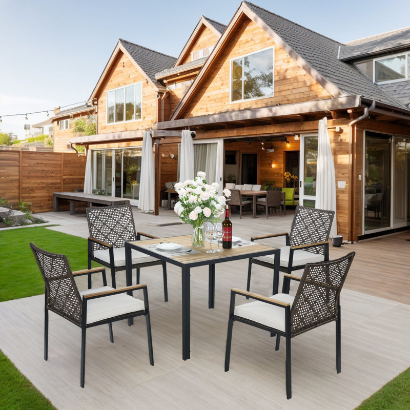 5-piece Patio Dining Table Sets, Brown