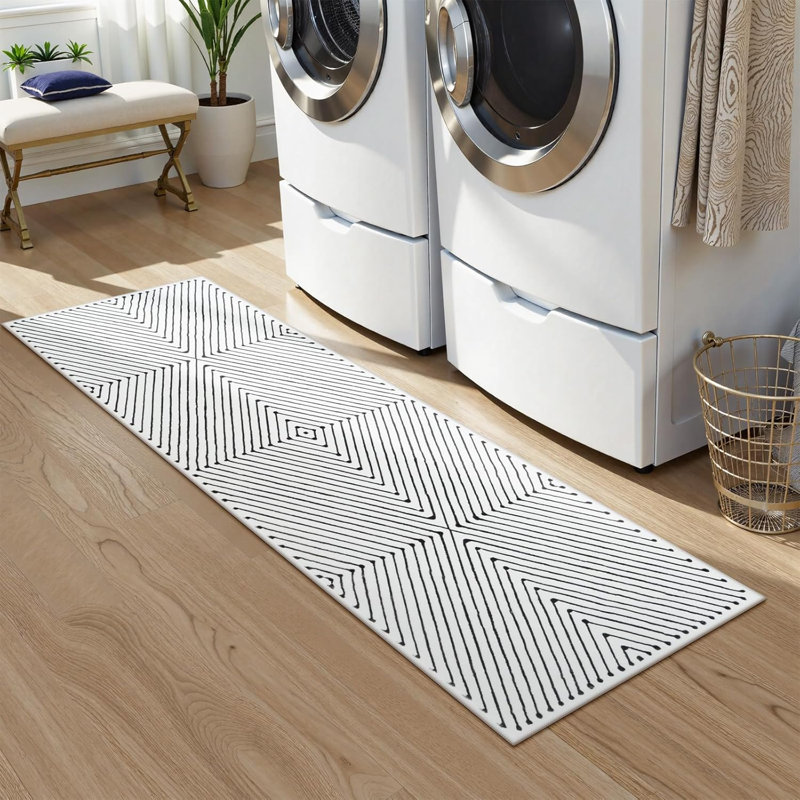 Washable Rug, Modern Kitchen Entryway , Non-Shedding Indoor Carpet, Runner 2' x 6'