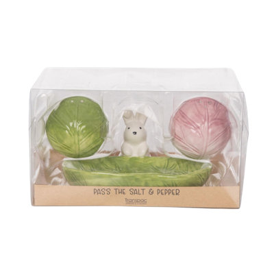 Transpac Ceramic Cabbage w/Easter Bunny Salt and Pepper Set of 3 Home Decorations Easter