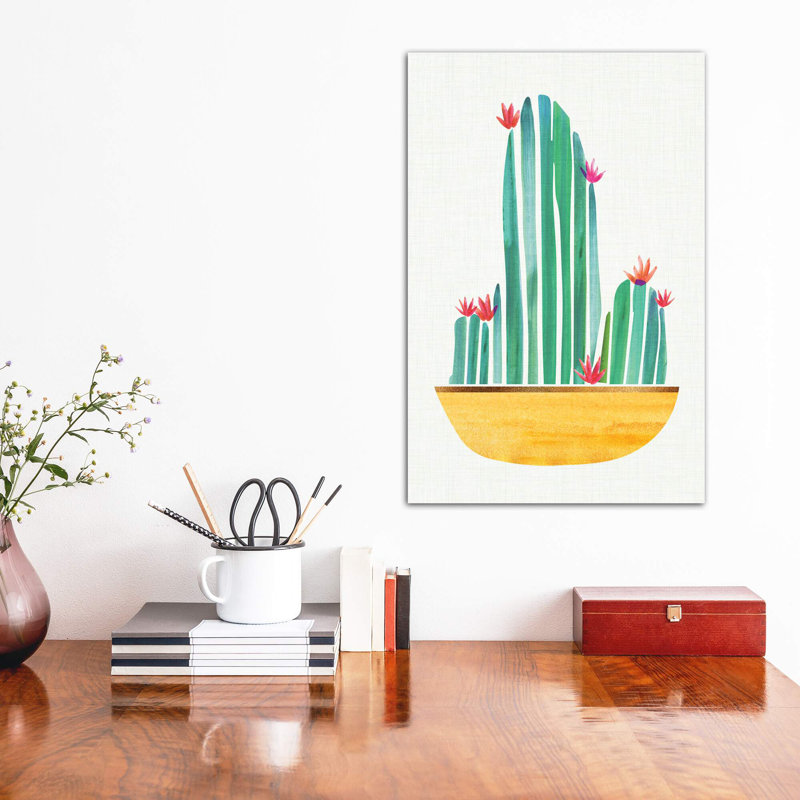 «Tiny Cactus Blossoms II» par Modern Tropical - reproduction d'art, Pas de tapis, Toile tendue, H 48 po x l 32 po x P 1,5 po