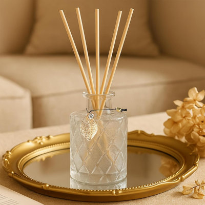 Ensemble de 3 diffuseurs de roseaux en verre décoratifs avec ornements en feuille de métal et 20 anches, 2 en 1 pour l'aromathérapie et le rangement des boissons