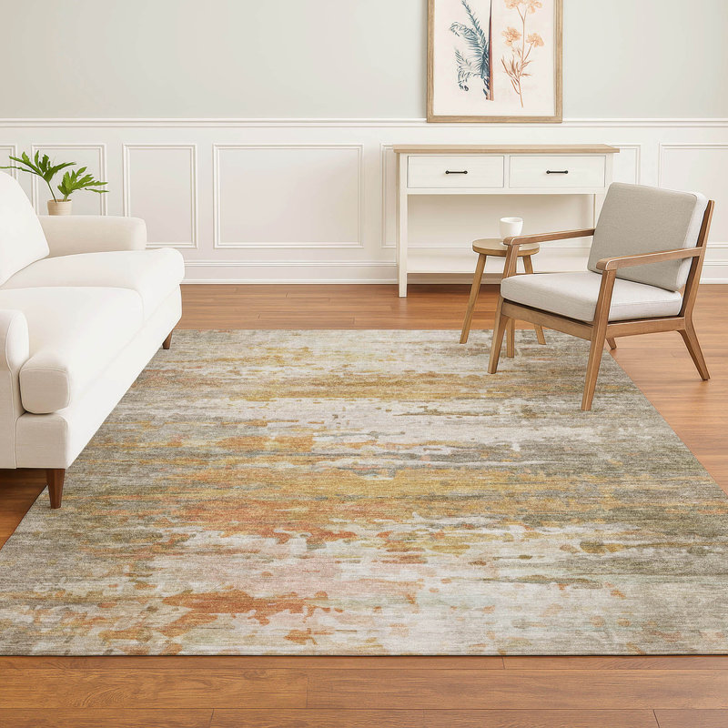 Premium Machine Washable Mayfield AMF2034 Abstract Rug, 8' x 10', Khaki