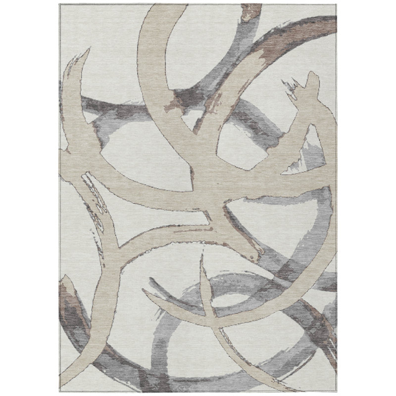 Tapis intérieur lavable abstrait ivoire 5 pi x 8 pi