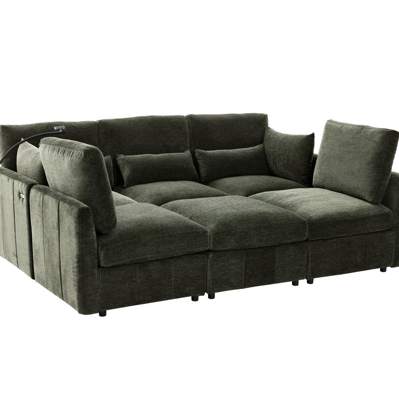 85.4" Modular With , Ports, Phone Holder, And Comfortable Footrest For Living Room L-Shaped Sectional Bed Design, Movable Charging, Soft Seat Back
