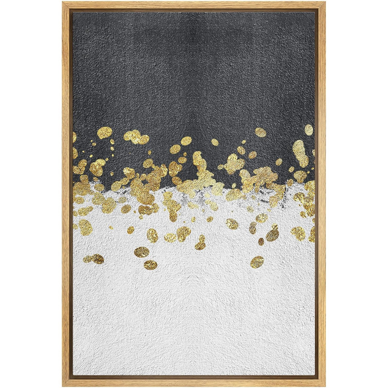 Deux champs de couleur grise et géométrique à pois dorés, H 36 po x l 24 po x P 1,5 po, Naturel