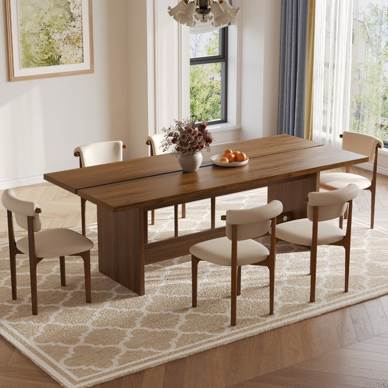 86.7" Mid Century Modern Wood Dining Table, Retangular Brown Wood Kitchen Table for 8-10, 29.5"H x 86.7"L x 35.4"W