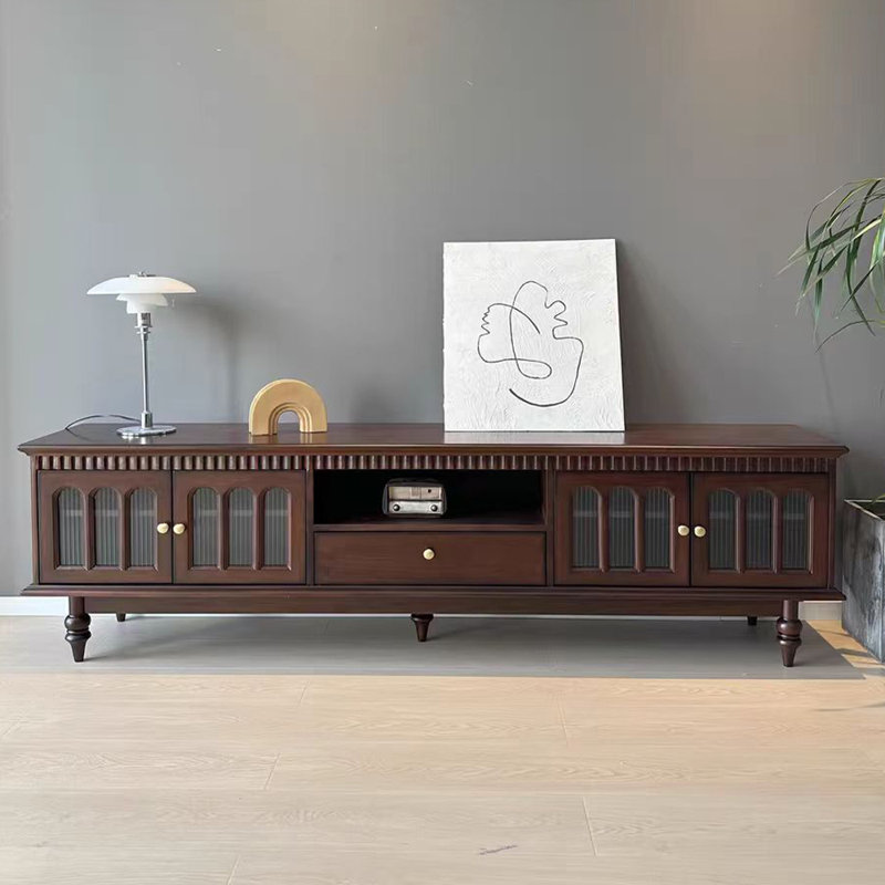 Meuble télé de style américain avec rangement rétro, H 24,41 po x L 82,68 po x l 15,75 po, Brun