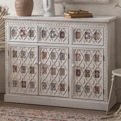 Retro White Solid Wood;Manufactured Wood Sideboard
