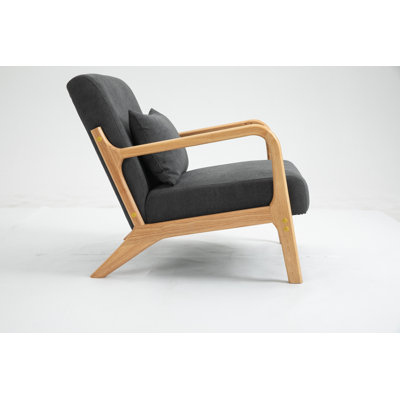 Mid Century Modern Accent Chair With Wood Frame, Upholstered Living Room Chairs With Waist Cushion, For Reading And Relaxation