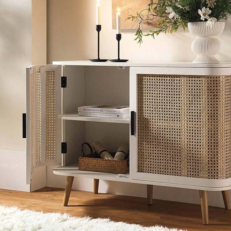 Armoire d'entrée rétro en rotin, Blanc