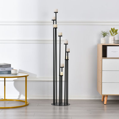 Black Floor Candelabra Centerpiece,Metal Candle Holders, 44inches Tall 9-Arm Vintage Pillar Candlestick Holders for Weddings Dinner Parties Holiday Fireplace Decoration