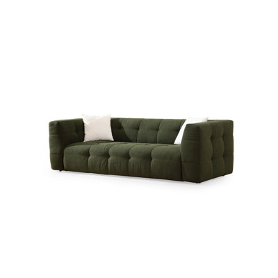 Canapé moderne 3 places, tissu vert, 92,5 po x 39,4 po x 28,3 po | Structure en bois de hêtre durable et en carton, 100% polyester, 28 mousses en mousse pour plus de confort | Nettoyage à sec, coussins fixes, conception élégante pour le salon