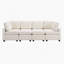 Canapé beige en chenille à accoudoirs carrés
