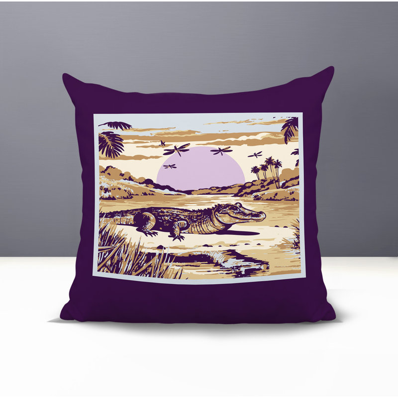 Shimo Alligator Reversible Indoor/Outdoor Square Pillow, Purple, Square 15"