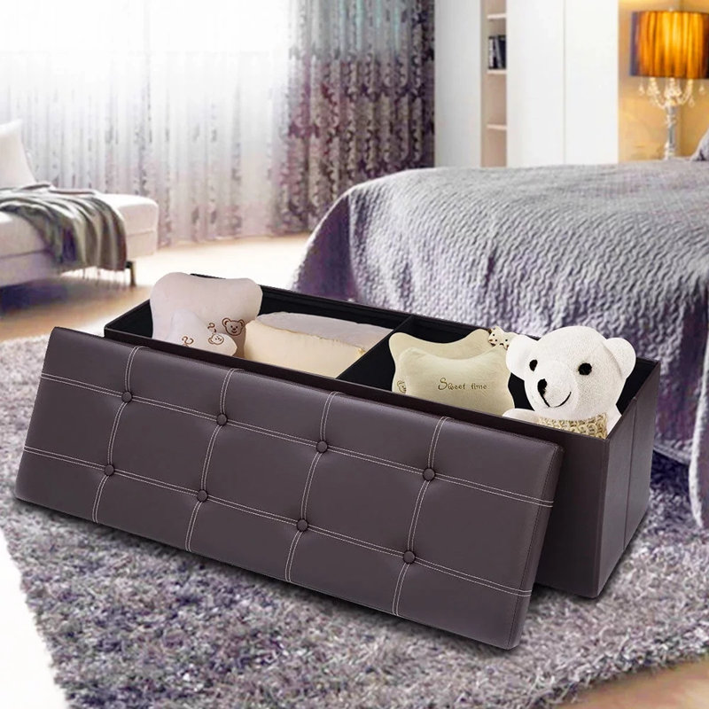 Luyster Faux Leather Ottoman, Brown Faux Leather