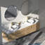 Meuble-lavabo mural 84 po avec comptoir en pierre de quartz blanc et double vasque ronde en céramique