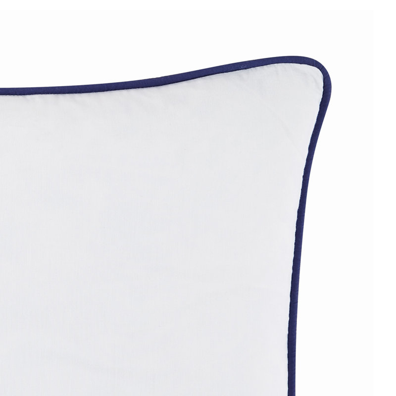 Coussin Brooklyn, Carré 20 po, Blanc / bordure bleu marine