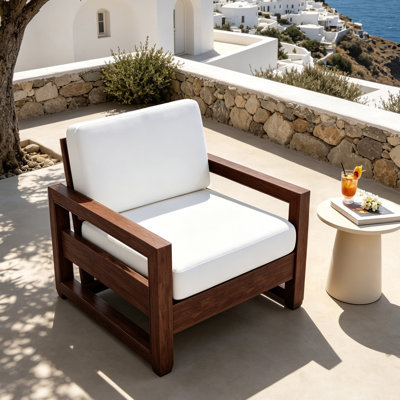Gustina Solid Wood Teak Outdoor Chair With Cushion And Arms