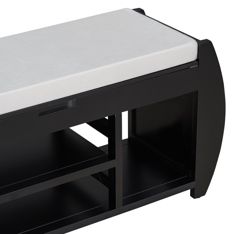 TREXM Retro Multifunctional Storage Bench With Cushion And Curved Side Panel For Entrance And Living Room, Black