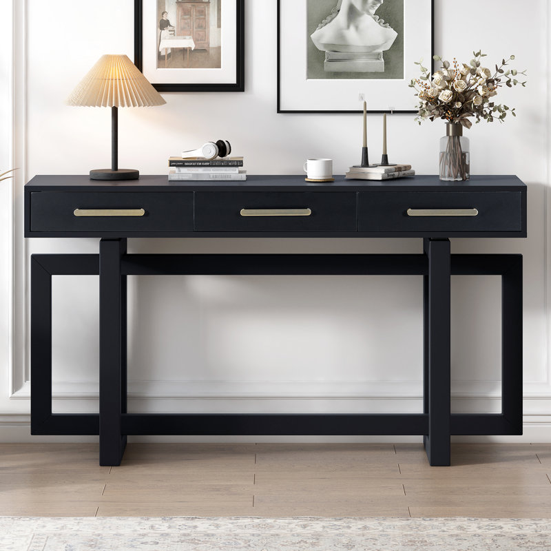 Console Ustyle avec trois tiroirs - moderne pour le salon, couloir de plus grande stabilité, facile à assembler, design élégant et simple noir, fabrication stable,