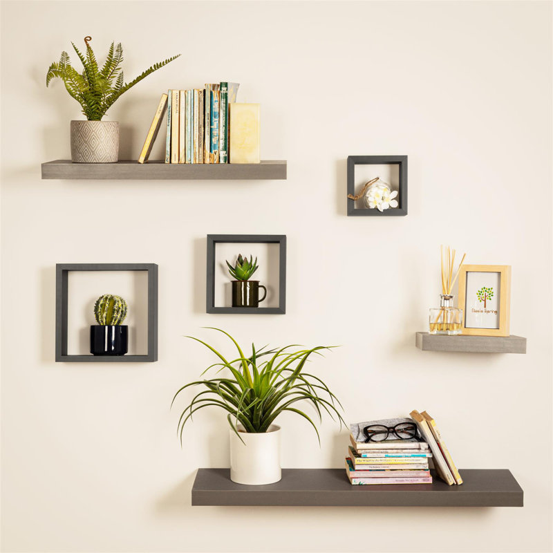 Harbour Housewares - Modern Floating Wall Shelves - 25cm, Grey