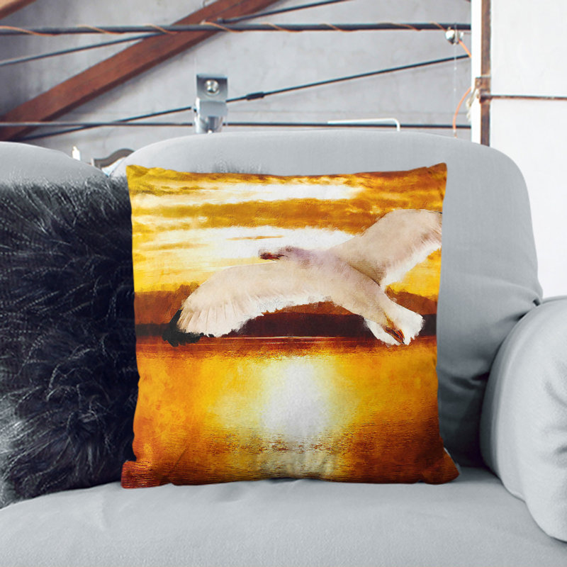 Seagull and Orange Sunset Vol.1 Scatter Cushion, 40cm H x 40cm W x 15cm D
