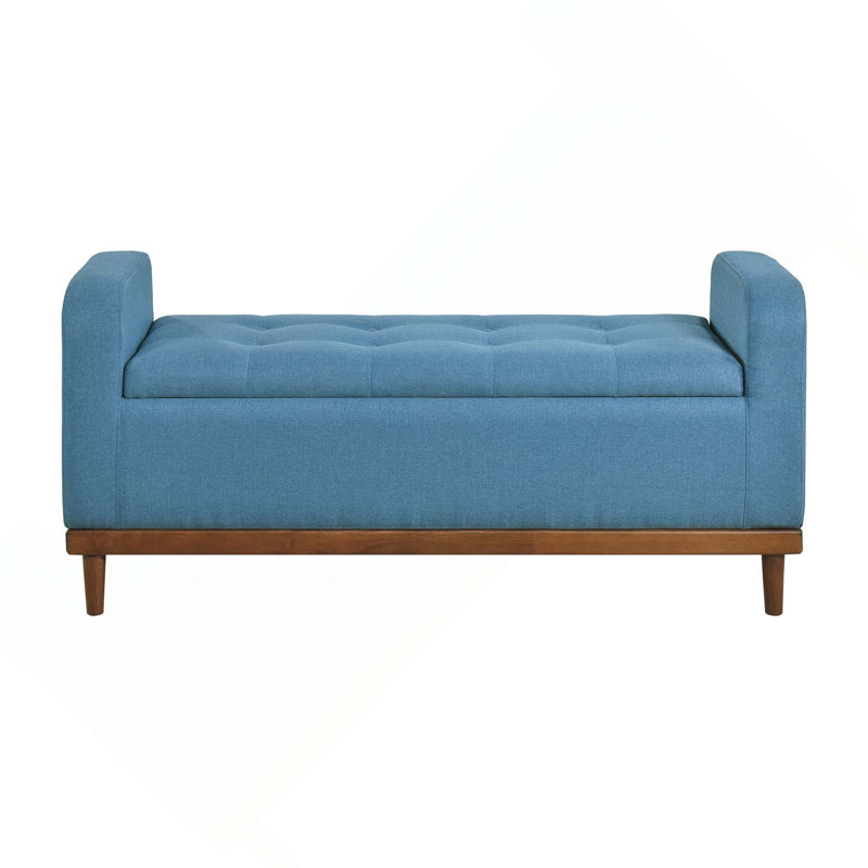 Banc de rangement rembourré Mid-Century, Bleu