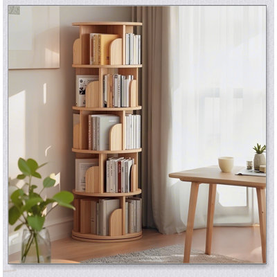 5 Tier Rotating Bookshelf, 360° Display Round Spinning Bookshelf, Space-Saving, Small Space Rotating Bookshelf Tower for Bedroom, Living Room, Home, Office