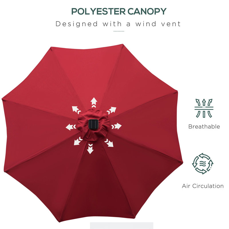 Brezzy Lighted Tilt Market Parasol, Red, 233 cm H x 275 cm W x 275 cm D