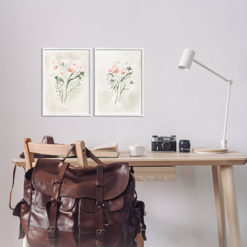 "Simple Watercolor Flowers", ensemble de 2 giclées par Elizabeth Medley, Giclée encadrée blanc bord de mer, H 18 po x l 12 po