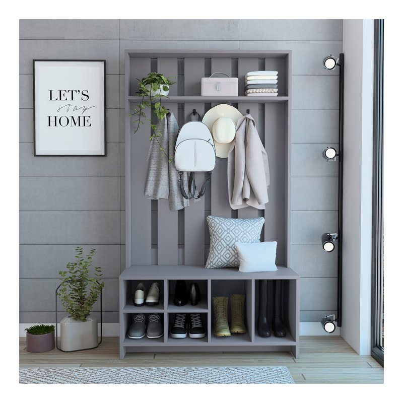 Tulcan 38" Wide Hall Tree with Bench and Shoe Storage, Entryway  Bench with Coat Rack