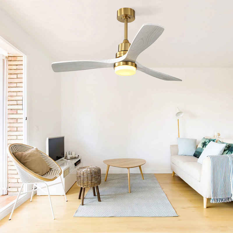 Ventilateur de plafond 52 pouces avec lumière à DEL à intensité variable et 3 pales en bois massif avec moteur à courant continu réversible