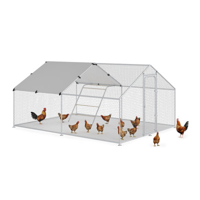 Metal Chicken Coop with Chicken Roosting, Dog Kennel Walk-in Poultry Cage with Waterproof & Anti-UV Cover for Backyard Poultry