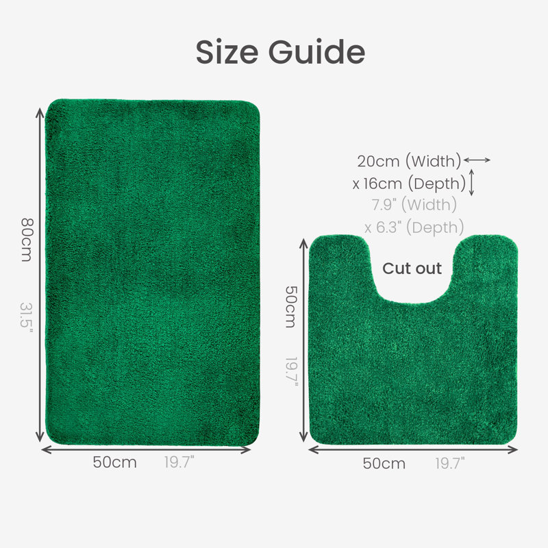 Allviya 2 Piece Bath Mat and Pedestal Mat Non Slip, Dark Green