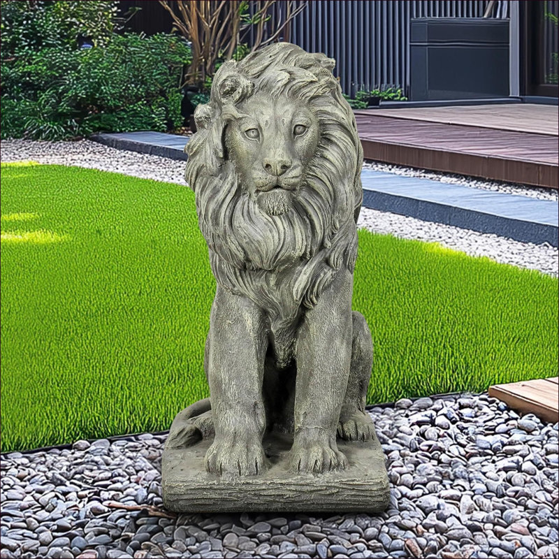 Statues de jardin | Statue lion 22,8 po résistante aux intempéries pour patio de jardin extérieur | Ciment béton | gris ardoise