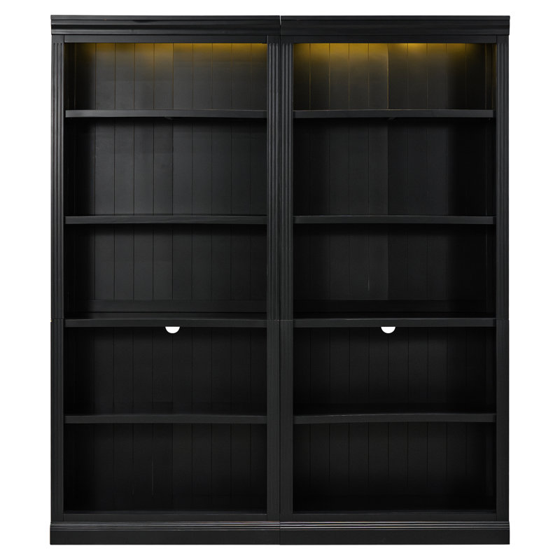 Bibliothèque moderne 5 avec DEL, bois massif, tablettes réglables, noir pour rangement de bureau à effacer, bureau en bois, tableau, stylo