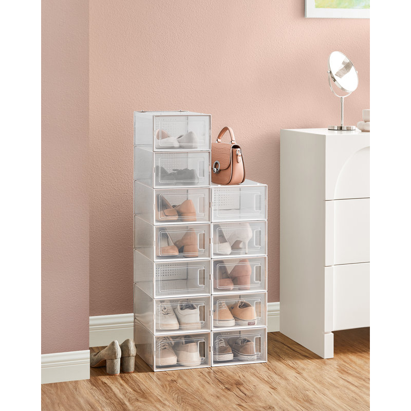 Shoe Boxes, Pack Of 15 Stackable Shoe Storage Organisers, Foldable And Versatile For Sneakers, Fit Up To UK Size 9, Transparent And White