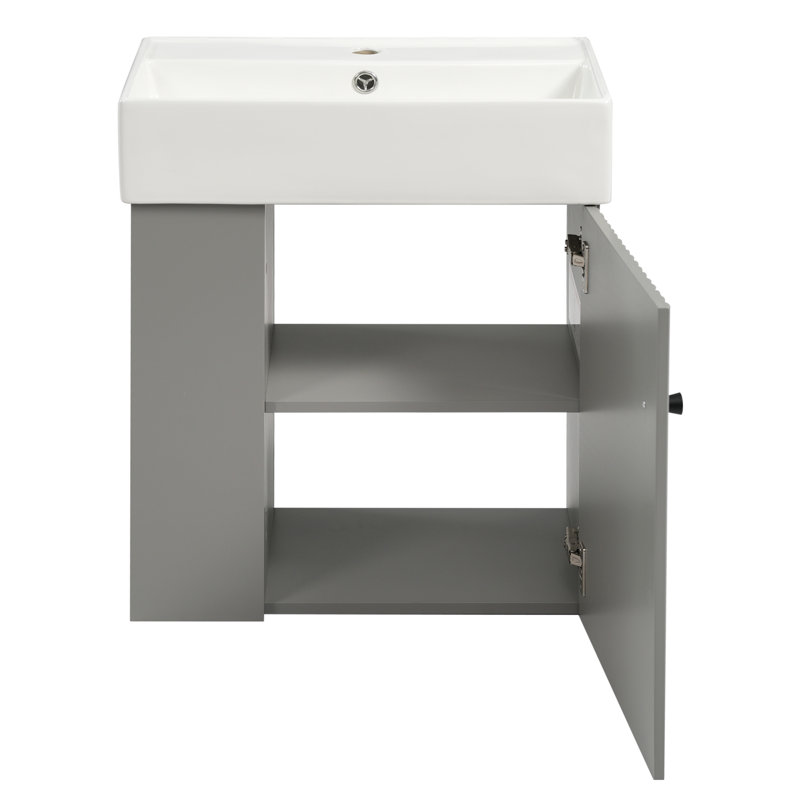 21.6" Bathroom Vanity With Ceramic Top, Gray