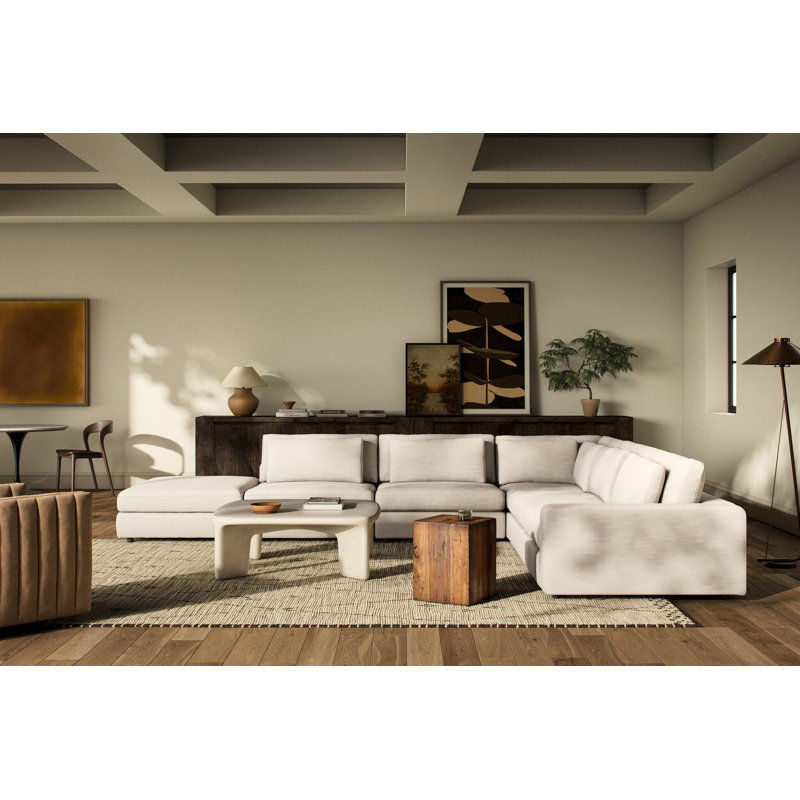 Bloor 5PC Sectional RAF W/ Ottoman-Savoy Parchment, Savoy Parchment Polyester Blend, Right Hand Facing