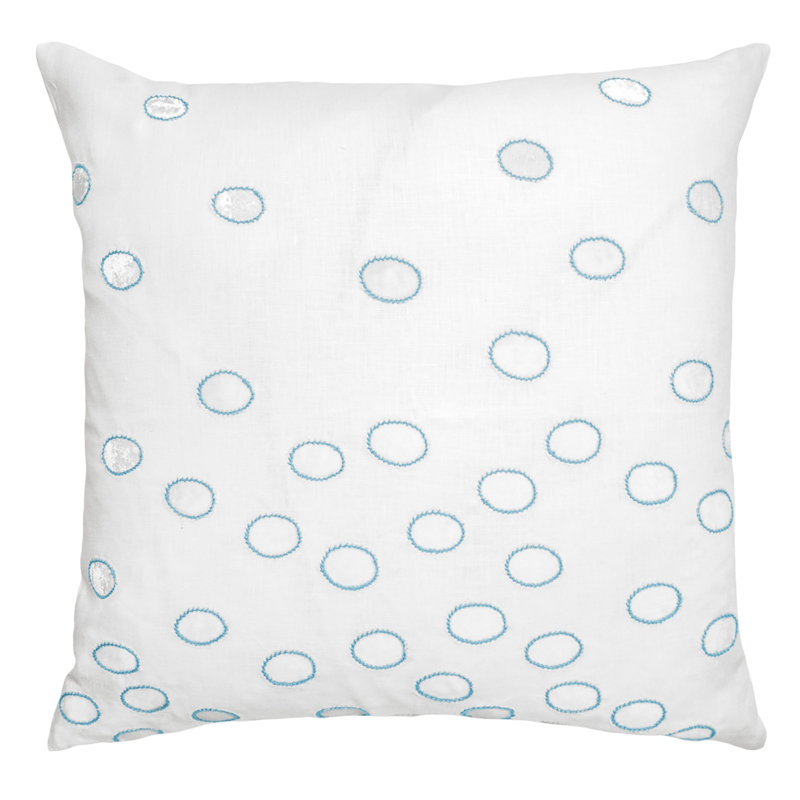 Ovals Appliqued and Embroidered Linen and Velvet Reversible Throw Pillow, Robin's Egg