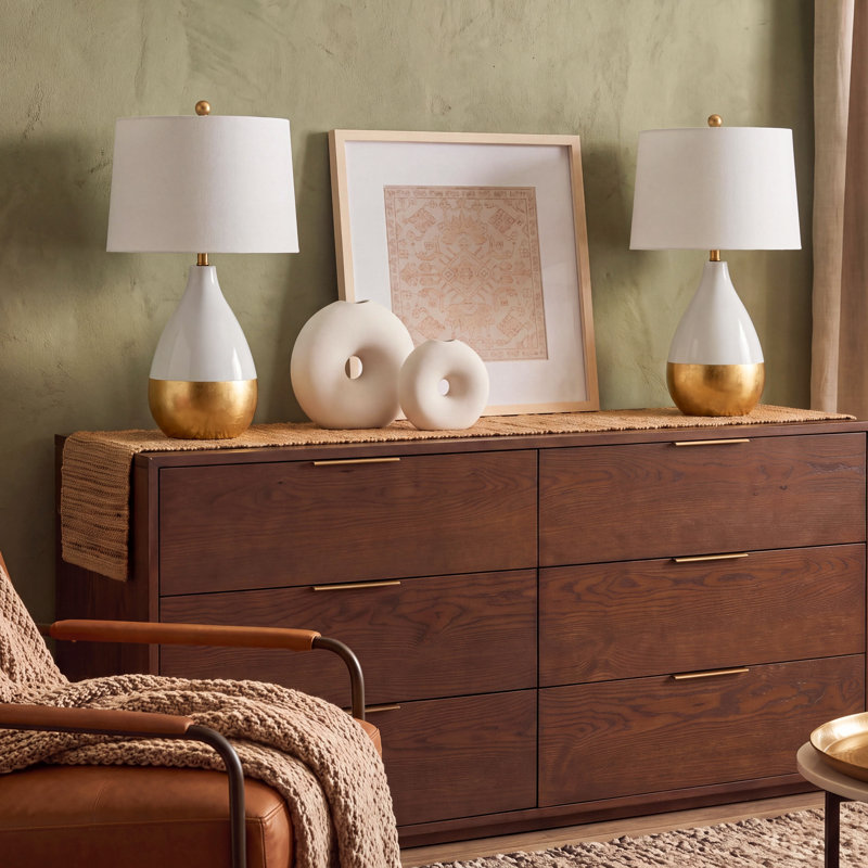 Akeilah Standard Table Lamp, White/Cream/Metallic