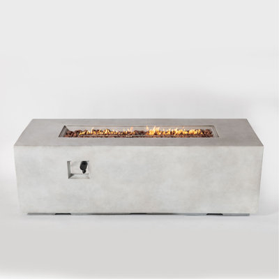 70" Propane Gas Fire Pit Table, 60000 BTU  Rectangular Concrete Fire Pit For Outside Patio Deck Garden Backyard- Light Gray