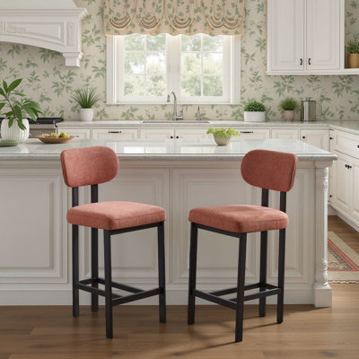 ??Set of 2 Modern Bar Stools - 26" Upholstered Fabric Seats, Black Metal Legs, Easy Clean?