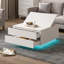 Table basse avec rangement relevable, table basse carrée à DEL avec tiroirs coulissants doubles, table centrale à compartiments cachés blancs pour le salon-1432456850