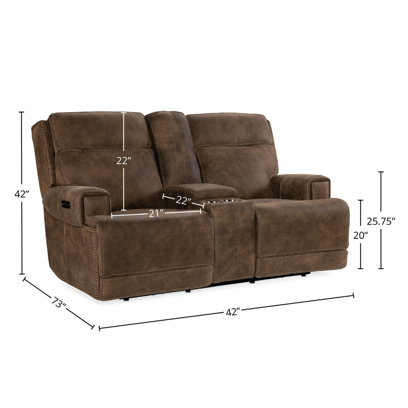 Seville Timber Brown Leather Reclining Loveseat with Storage and Cup Holder
