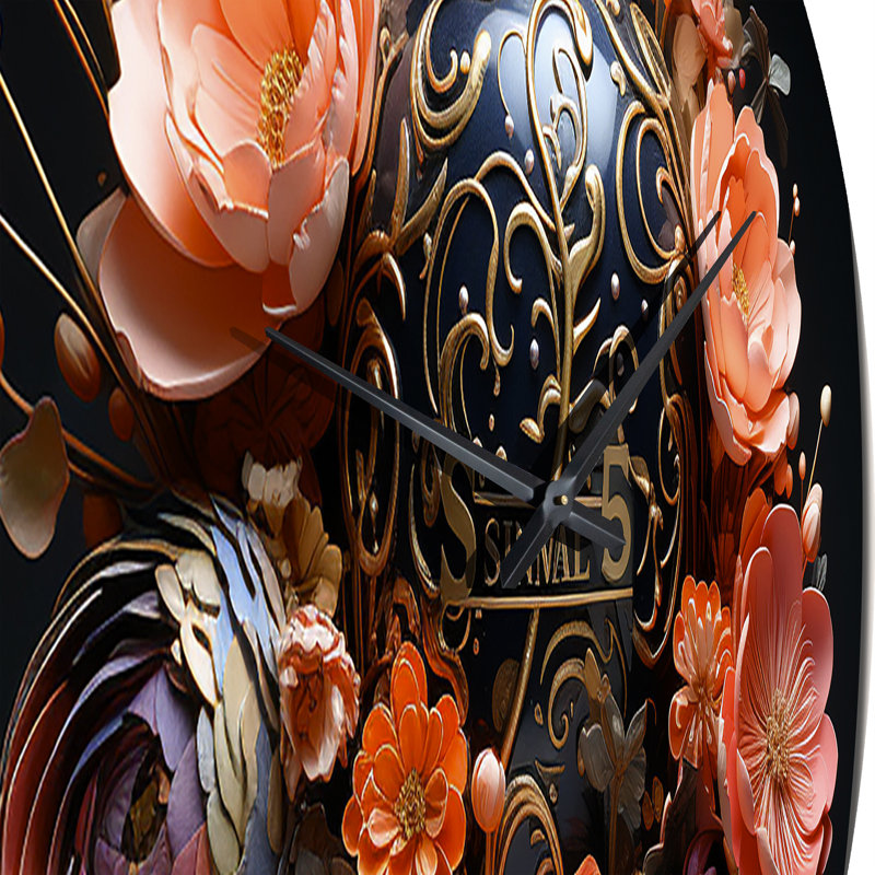 Horloge murale en forme de bouteille de parfum avec fleurs roses II, Moyenne