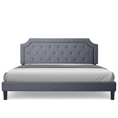 Toman Steel Bed Frame Upholstered with Headboard, No Boxing Needed