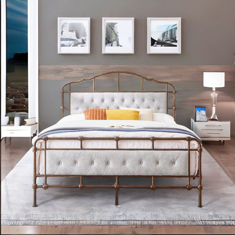 Kratman Metal Open-Frame Bed, Light Gray