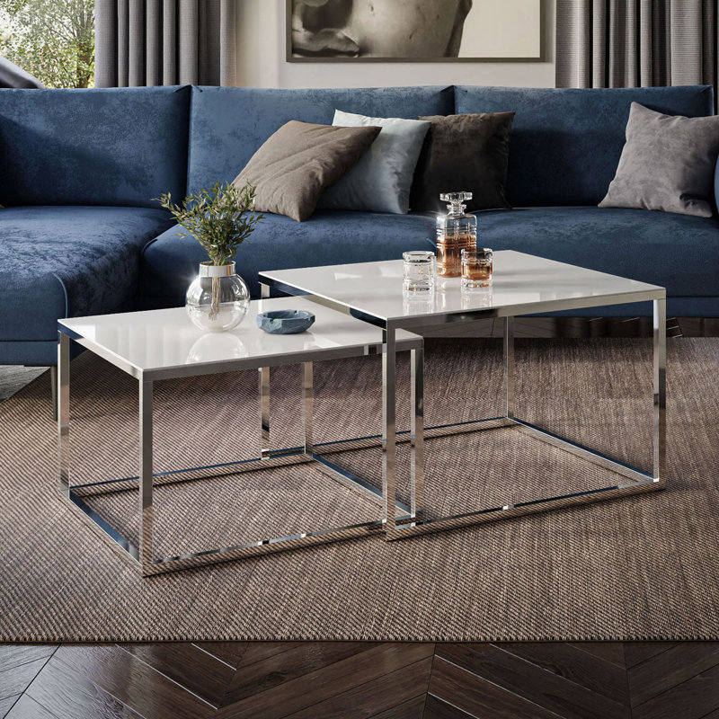Sattley 2 Piece Coffee Table, Black, Chrome