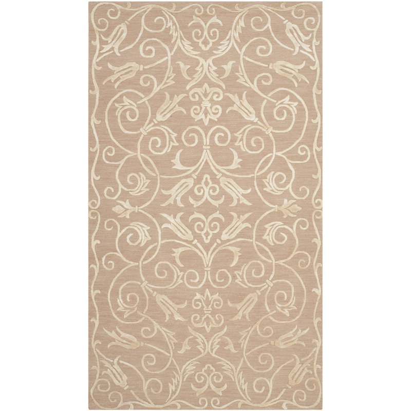 Tapis unique en soie noué à la main beige de 6 pi One-of-a-Kind Jerrad, Rectangle 3 pi x 5 pi